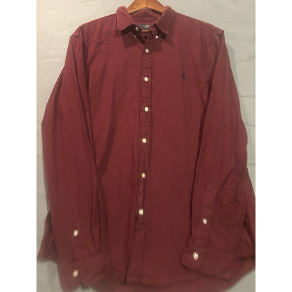 Polo Ralph Lauren Mens XL Button Down Shirt Maroon Red Faded Long Sleeve Slim